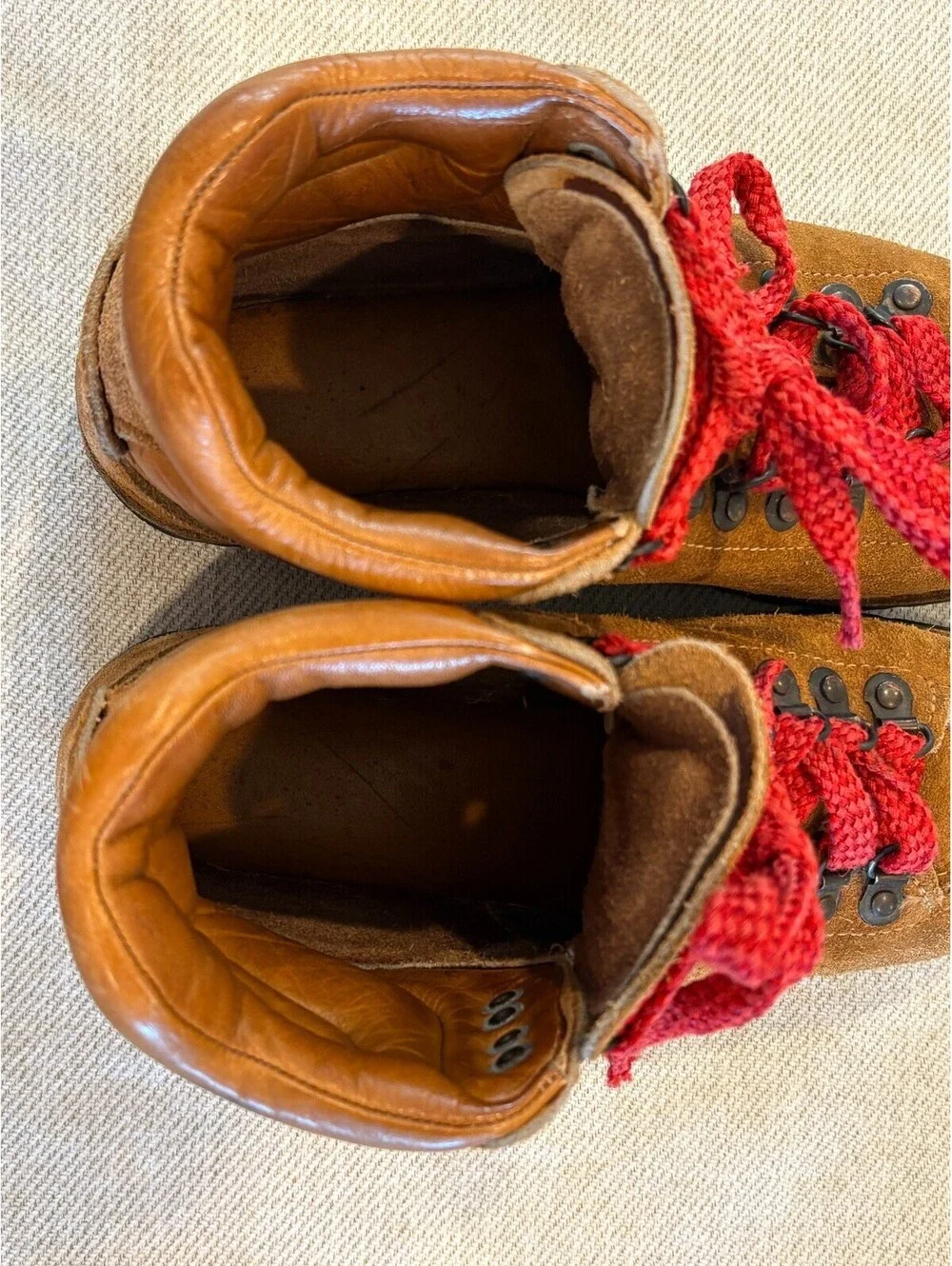 Vintage Kinney Colorado Suede Hiking Boots Vibram Sole Red Laces Men 7 Women 8.5